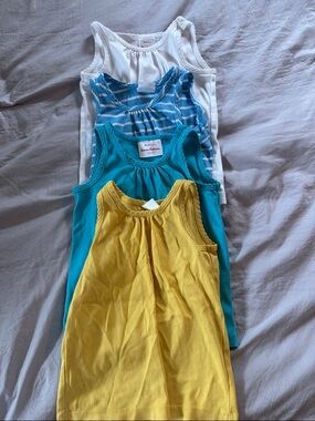 Hanna Andersson White, Striped Blue, Teal & Yellow Tank Tops - 4 Pack